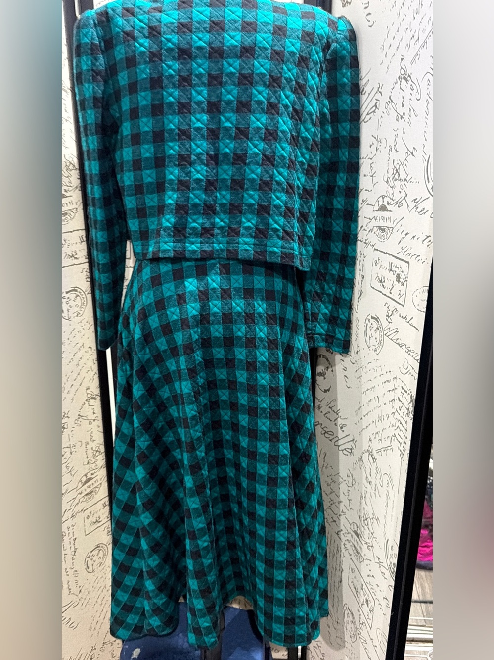 Vintage Teal and Black Check Two-Piece Skirt Set - Picture 5 of 15